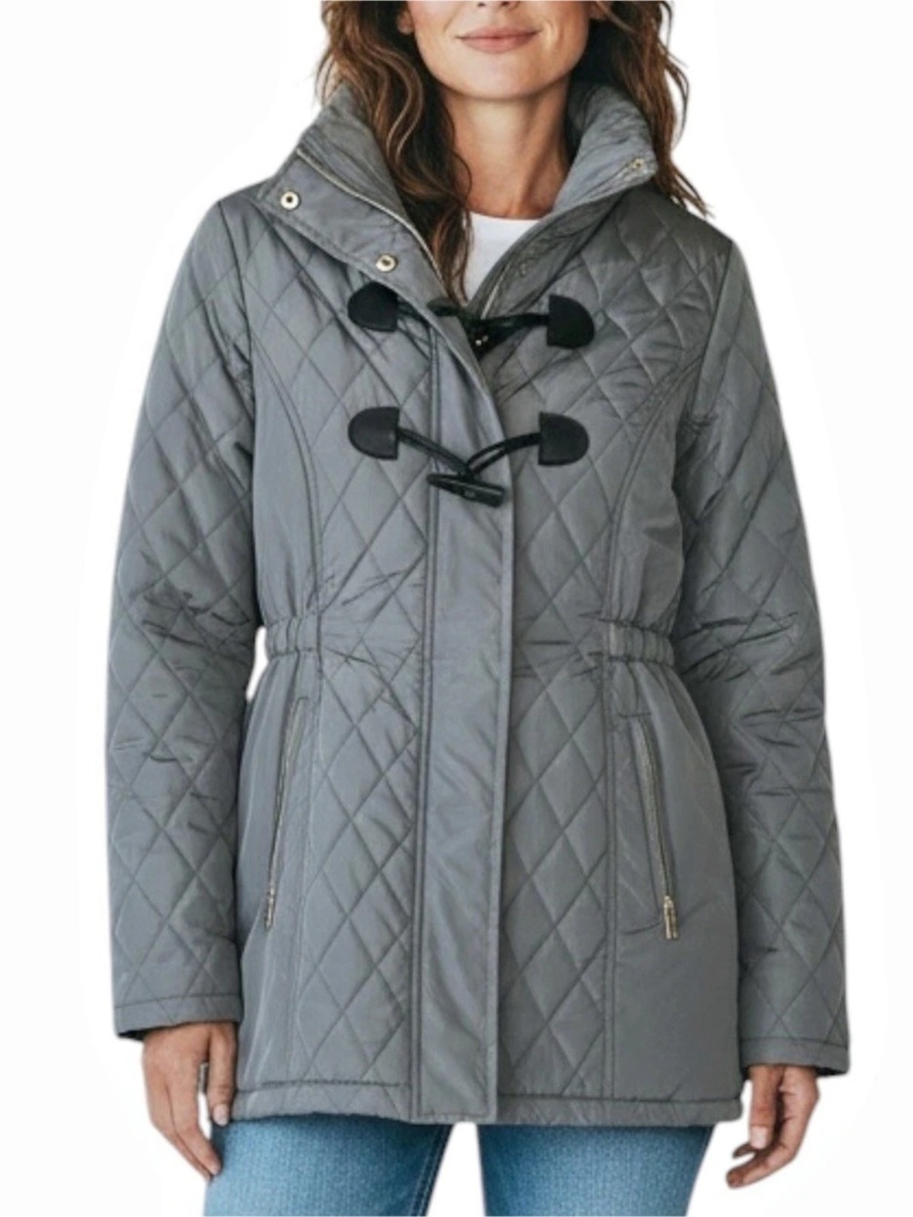 HARVEY BERNARD Nylon Quilted Toggle Jacket in Gray Size Small -- ALMOST NEW!!!